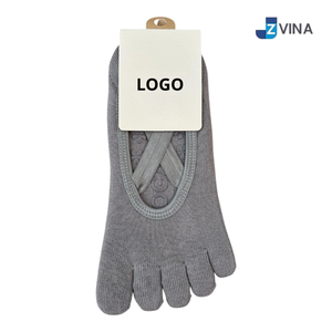 <b>Custom</b> Logo Women's 5 Toe <b>Grip</b> <b>Socks</b> Cotton Criss Cross Pilates Yoga <b>Socks</b> - Product Image 3
