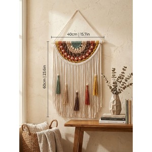 Bohemian Macrame Wall Hanging Abstract Geometric Design 40x60cm Natural Fiber Home Decor Living Room Art Piece <b>Single</b>-Piece - Product Image 3
