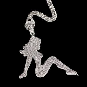Collier chaîne unisexe avec pendentif en moissanite et strass, motif cube de glace hip-hop de dessin animé, couleur argentée - Product Image 5