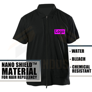 Chemise de travail noire à manches courtes pour homme, fermeture éclair sur le devant, logo brodé, polyester respirant, smocks - Product Image 2