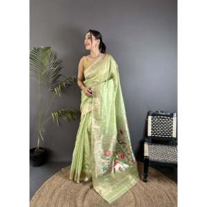 Paithani Heavy Tissue <b>Saree</b> with Mina Butti-Evening Dress - Product Image 4