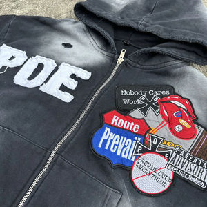 Custom Logo Zipper-Up Oversized Hip Hop DTG Print Patches <b>Hoodies</b> Polyester/Cotton/Fleece Heavyweight High <b>Men</b> <b>Hoodies</b> - Product Image 2
