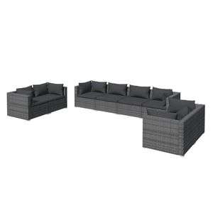 8-Piece Poly Rattan Gray Patio Lounge Set with <b>Comfortable</b> Cushions - Product Image 2