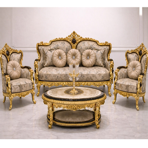 Royal <b>Gold</b> Carved Wooden <b>Sofa</b> Set with Luxury Upholstery Victorian Cherry Finish Wooden Living Room Furniture Elegant Look <b>Sofa</b> - Product Image 1