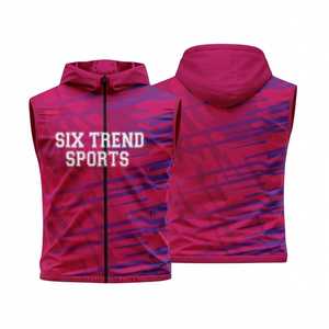 เสื้อกั๊กมีฮู้ดแขนกุดสำหรับผู้ชาย Six Trend Sports ลายพิมพ์เรขาคณิต ซิปด้านหน้า แห้งเร็ว ผ้าถัก ทรงปกติ สไตล์สปอร์ต - Product Image 1