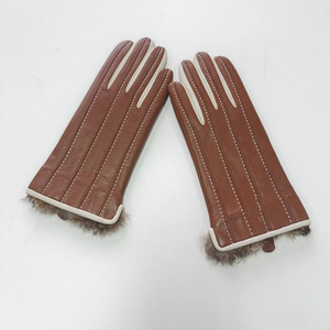 Brown Leather Wrist Length <b>Gloves</b> Thermal Unlined Plain Style Daily Use Winter - Product Image 5