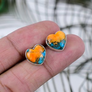 925 Sterling <b>Silver</b> Gemstone Spiny Oyster Turquoise <b>Stud</b> Earrings 925 Solid Sterling <b>Silver</b> Women Girls <b>Stud</b> Earrings Jewelry - Product Image 2