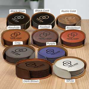 Ensemble de sous-verres de luxe en cuir véritable personnalisés, solides, pour cadeaux d'entreprise en gros, sous-verres à café estampés sur mesure LC-0055 - Product Image 5