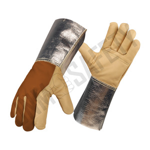 Gants de soudage TIG en cuir grainé de vachette avec manchette aluminisée haute protection thermique, doublure en tissu Para-Aramide ignifuge, usage industriel - Product Image 4