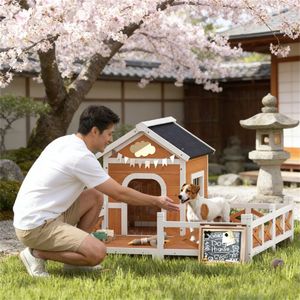 Lussuosa Cuccia per Cani da Esterno con Struttura Stabile, Arredamento per Animali in Legno Color Arancione - Product Image 1