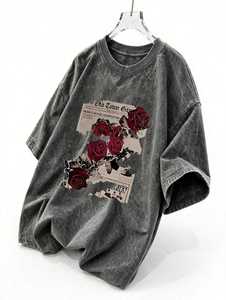 ONETEN APPAREL Unisex Casual Vintage Washed Cotton <b>T</b>-<b>Shirt</b> Crew Neck Short Sleeve Medium Stretch Loose Fit All Seasons Jersey - Product Image 3