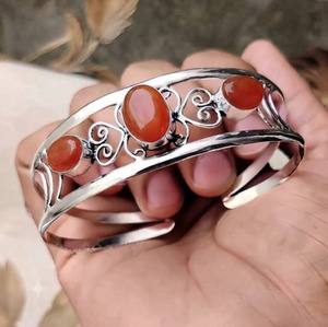 Pulsera Ajustable de Plata de Ley 925 con Cornalina Natural, Brazalete Hecho a Mano con Piedras Preciosas, Joyería Boho de Alta Gama al por Mayor - Product Image 6