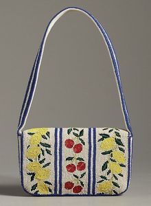 Cute Pattern Beaded <b>Shoulder</b> Bag Women Aesthetic Stripe Casual Style Zipper Closure Chain <b>Strap</b> Polyester Lining - Product Image 3
