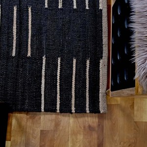 Black Handwoven Jute Area Rug Modern Geometric White <b>Striped</b> Carpet Minimalist Living Room Bedroom Handmade Floor Decor Rug - Product Image 6