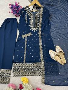 Costume de soirée en faux georgette de qualité supérieure avec dupatta lourd - Product Image 4