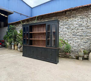 Gabinete de Madera Sólida Rústica de Lujo Estilo Vintage Song Kon con Puerta de Vidrio, Diseño de Panel Elevado, 4 Estantes, 1 Año de Garantía, para Sala de Estar - Product Image 1