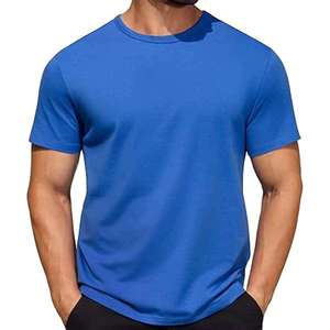Camiseta Casual de Punto para Hombre, Cuello Redondo, Manga Corta, Corte Regular, Color Azul Sólido, Estilo Liso - Product Image 3