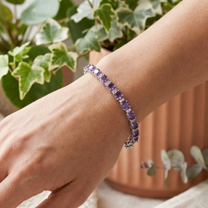 Wholesale 925 Sterling <b>Silver</b> Natural Cushion Amethyst CZ Tennis <b>Bracelet</b> Memoria Jewels - Product Image 6