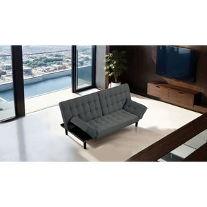 Divano Futon Grigio Scuro con Seduta e Schienale Trapuntati, 1 Pezzo, Convertibile in Letto con Braccioli Regolabili - Product Image 2