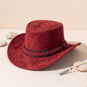 Premium Quality Custom Handmade Red Suede <b>Steampunk</b> Cowboy <b>Hat</b> Bold Alternative Fashion Headwear - Product Image 1