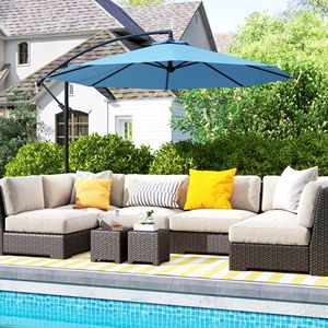 Ombrellone a braccio laterale blu da 3 m con materiale resistente ai raggi UV e all'acqua e base a croce (peso non incluso) - Product Image 2
