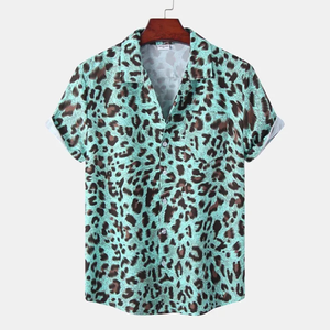 เสื้อเชิ้ตแขนสั้นลำลองผู้ชาย ลายเฟิร์น ปกคอพับ ติดกระดุม ผ้าทอสำหรับฤดูร้อน ระบายอากาศได้ดี ผลิตจากโพลีเอสเตอร์ - Product Image 5