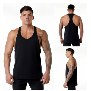 Gym Shirt Breathable 100% Polyester Solid Pattern Seamless O-Neck Tank <b>Top</b> <b>Muscle</b> Fit Athletic Training for <b>Men</b> - Product Image 4