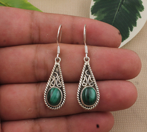 Boucles d'oreilles pendantes en pierre naturelle turquoise de luxe à bandes vertes, en argent sterling, bijoux vintage de mariage pour femmes, vente en gros - Product Image 4