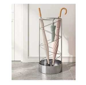 Modern Round Black Metal Umbrella Stand Mesh Entryway Walking Stick Holder Tall Cane Storage Rack with <b>Removable</b> Drip Tray Base - Product Image 1