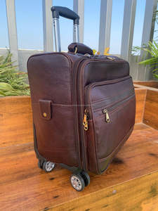 Brown Genuine Leather Small 4 <b>Spinner</b> Wheel <b>Suitcase</b> Full Grain Cowhide Leather Outdoor Travel Luggage Trolley Bag for Unisex - Product Image 4