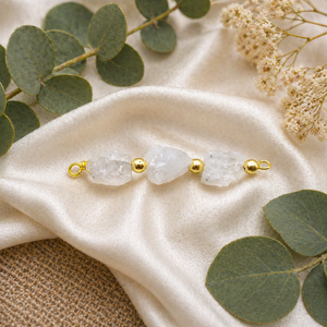 Moonstone Connector Three Stone With <b>Beaded</b> Charm Connector Handmade Gold Plated Birthstone Jewelry Gift For Her - Product Image 1