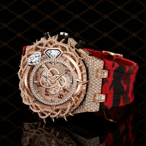 Montre de luxe de marque personnalisée, bracelet rouge-noir, entièrement sertie de diamants Moissanite, montre Hip Hop - Product Image 3