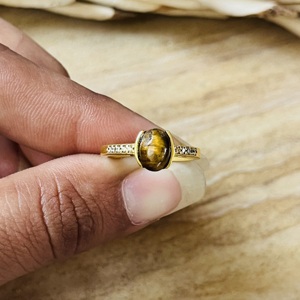 Market Favorite Dainty Brass <b>Ring</b> <b>Tiger</b> <b>Eye</b> Boho Gold Plated <b>Ring</b> Minimal Vintage Trendy Classic <b>Ring</b> Wholesale <b>Ring</b> For Women - Product Image 4