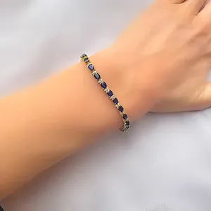 Bracelet tennis Tishya Moissanite vert taille brillant en argent sterling 925 plaqué or, halo classique, 10g, bijoux de luxe pour femme - Product Image 4