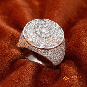 แหวนเหรียญทรงกลมประดับเพชรหรูหรา - แหวนเงินแท้ 925 สไตล์ฮิปฮอปประดับเพชรสำหรับผู้ชาย เครื่องประดับเพชรแล็บ - Product Image 4
