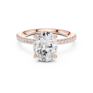 Anillo de Compromiso Art Deco con Moissanita Ovalada Creada en Laboratorio, Certificado GRA, Banda Pavé, Halo Oculto, Oro Rosa, Acero Inoxidable Fino - Product Image 1