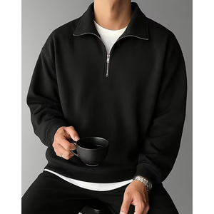 Custom Logo Men's Women's Half Zip Sweatshirt Oversized <b>Mock</b> <b>Neck</b> Plain Cotton Casual Streetwear <b>Top</b> - Product Image 2