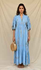 ชุดเดรสยาวคอวีลายมัดย้อมแบบยั่งยืนสำหรับผู้หญิง แขนสั้น สไตล์โบฮีเมียน ผ้าวิสโคส สำหรับฤดูร้อน - Product Image 4