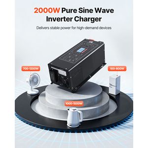 Inverter a Onda Pura 2000W con Caricabatterie, Display LCD, Telecomando, da DC 12V a AC 120V, Frequenza di Uscita 60Hz, Ingresso 240V, Basso GFCI - Product Image 2