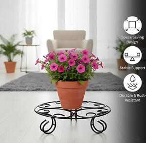 Supports de plantes pour jardin, supports de pots pour balcon extérieur – Supports de pots antirouille pour plantes dans un pot de fleurs de balcon - Product Image 4