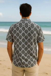 Chemise élégante pour homme à manches courtes 100% coton, design imprimé unique sur toute la surface, respirante, écologique, séchage rapide, été, plage - Product Image 2