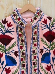 Indian Handmade Peach Cotton Suzani Embroidered Jacket <b>Coat</b> for <b>Women</b> Casual Winter Outerwear Open Front Bridesmaids Gift - Product Image 3