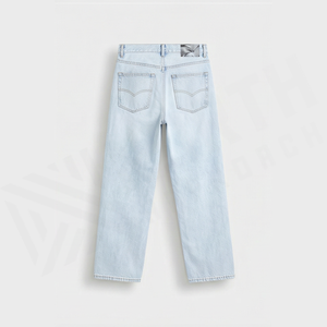 Jean en denim coupe droite délavé clair pour homme, taille haute, coupe classique, en coton, style décontracté, pantalon de printemps - Product Image 2