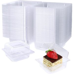 100-Pack Disposable <b>Plastic</b> <b>Square</b> Hinged Food <b>Containers</b> with Clear Lids Cake Slice Storage Boxes - Product Image 1