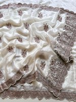 Sari de créateur en soie satinée cationique de qualité supérieure, multicolore, toutes saisons, avec broderie lourde et travail au fil doré