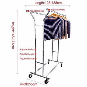 Appendiabiti Moderno in Acciaio Argentato a Doppia Barra Portatile per Interni, Balcone, Soggiorno, Negozio di Abbigliamento, con Grucce in Plastica - Product Image 2