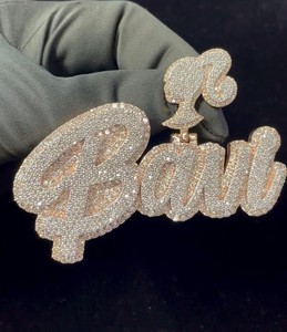 Customized <b>Initial</b> Script Letters <b>Pendant</b> VVS Moissanite Diamond <b>Silver</b> 3D Nameplate Hip Hop <b>Pendant</b> - Product Image 1