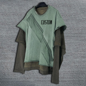 เสื้อยืดโอเวอร์ไซส์ทรงบ็อกซี่ แขนยาว พิมพ์ลายตามสั่ง ผ้าฝ้าย 100% คุณภาพสูง สองชั้น สไตล์สตรีทแวร์ ดีไซน์ทำเก่าแบบดิสเทรส - Product Image 4