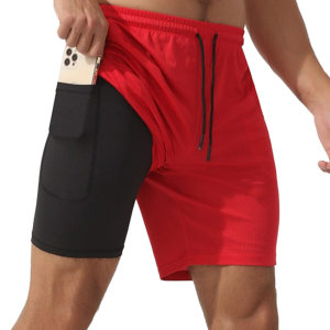 Shorts de Playa para Hombre, Rojos, de Secado Rápido, con Cordón Ajustable y Bolsillos, Tejido de Spandex y Poliéster, Cintura Media, Color Sólido, Estilo Casual - Product Image 1