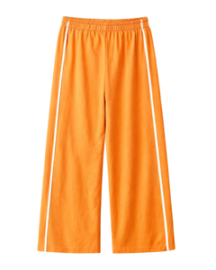 Custom Women Wide Leg Sweatpants Orange Side Stripe High Waist Loose Fit Casual Track Pants <b>Elastic</b> Drawstring Lounge Wear OEM - Product Image 2
